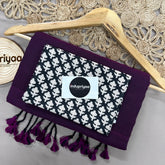 Dark Wine Handloom Khadi Cotton Saree With Black Print Blouse